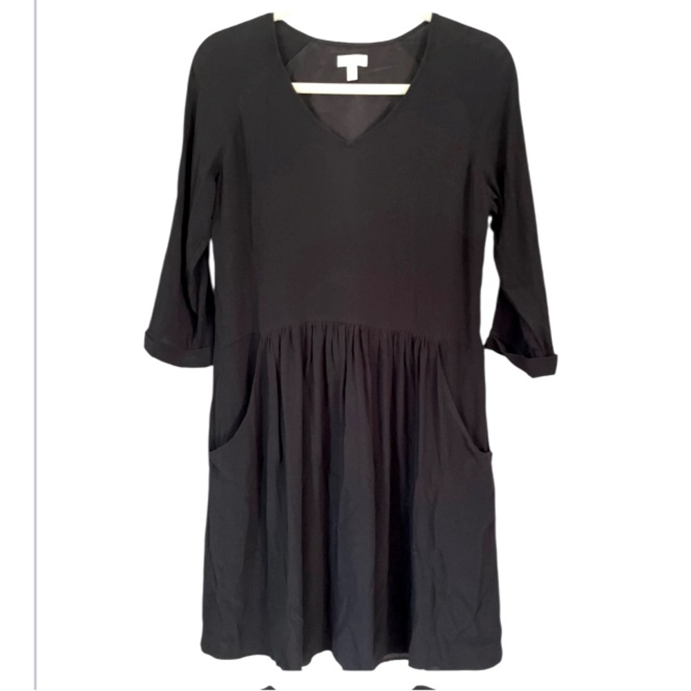 Garnet Hill 3/4 Sleeve Black Lined Viscose Dress Sz 6